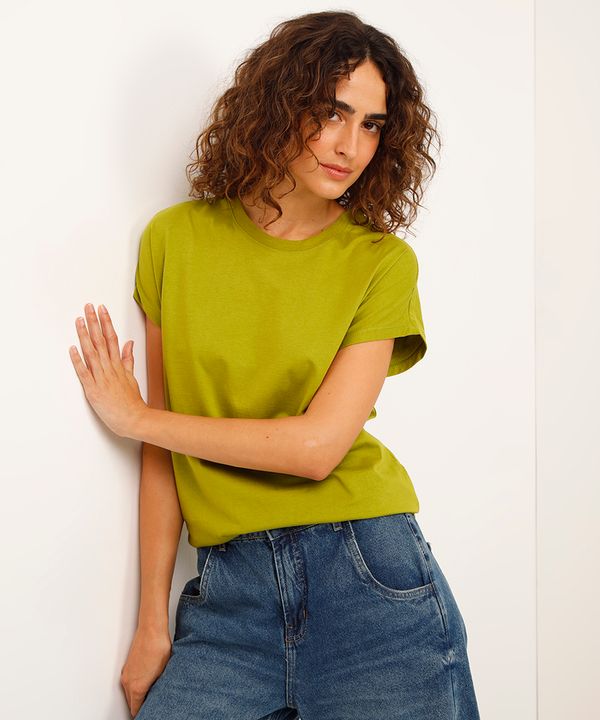 blusa de algodão manga curta verde M