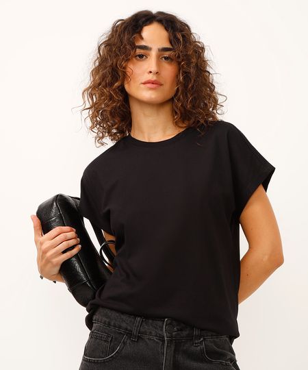 blusa de algodão manga curta preta G