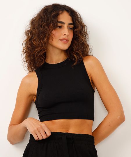 cropped de poliamida halterneck canelado preto M