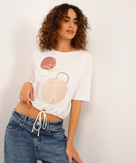 blusa de viscose com amarração minnie off white M blusa de viscose com amarração minnie off white M