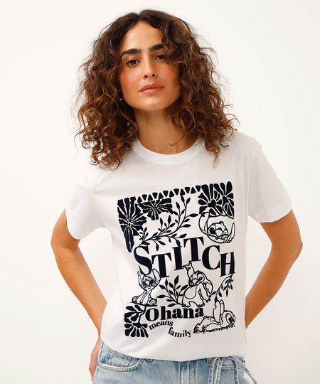 camiseta de algodão manga curta stitch off white P camiseta de algodão manga curta stitch off white P