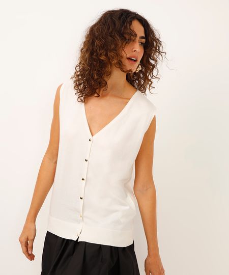 colete de tricot com botões off white P