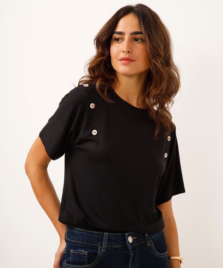 blusa de viscose com botões preta P