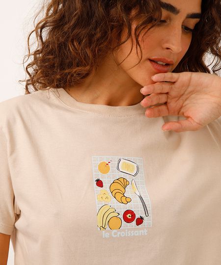 camiseta de algodão manga curta croissant bege G