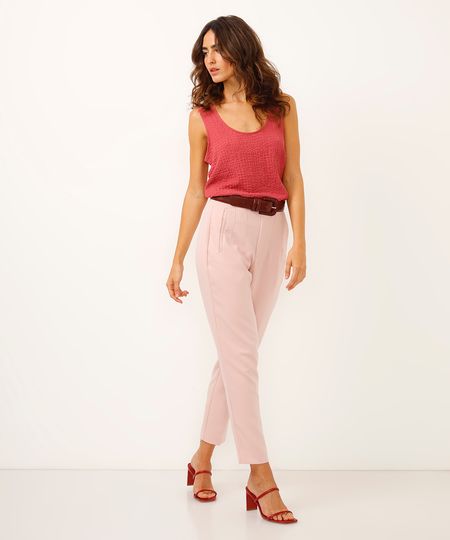 calça alfaiataria cintura alta com pences - rosê 40