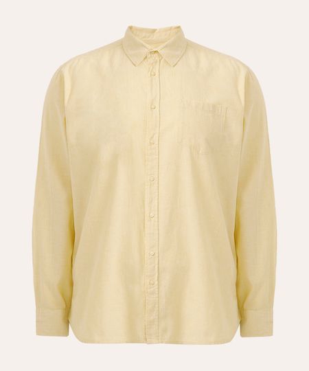 camisa com linho plus size comfort manga longa amarela GG2 camisa com linho plus size comfort manga longa amarela GG2