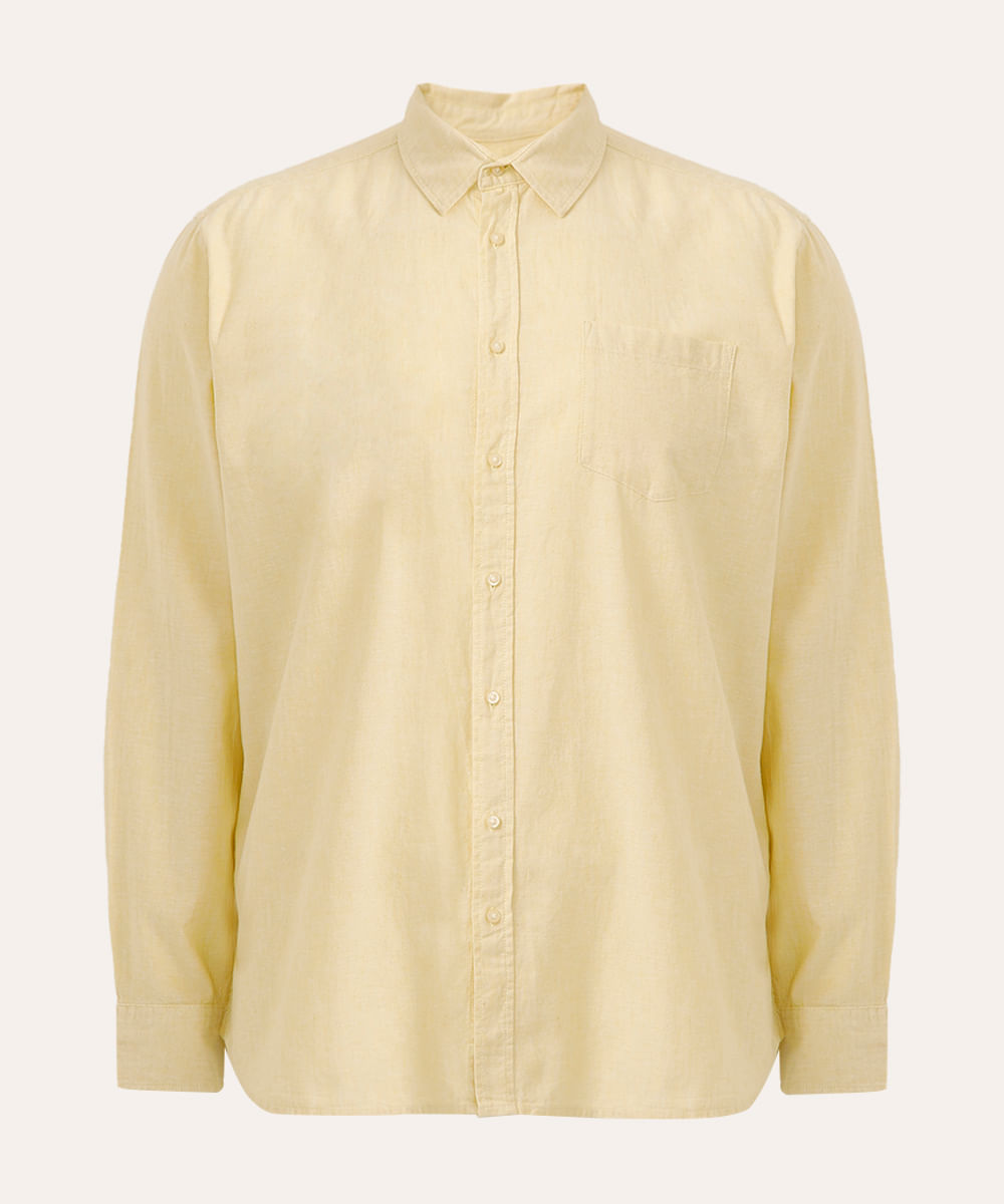 camisa com linho plus size comfort manga longa amarela