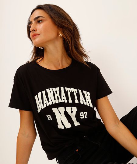 camiseta de algodão manhattan com amarração preta P camiseta de algodão manhattan com amarração preta P