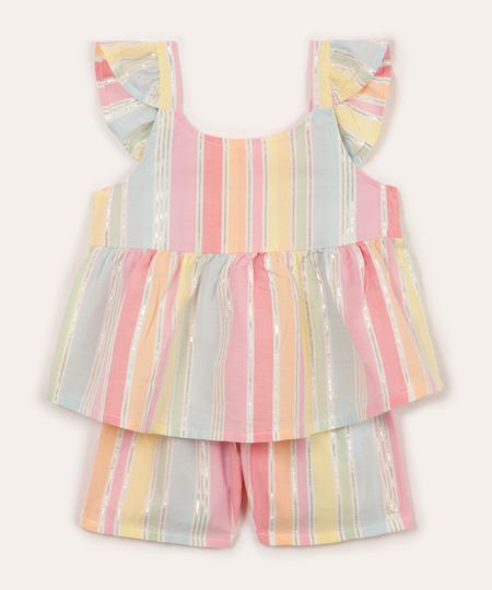 conjunto infantil curto com lurex listrado colorido 1