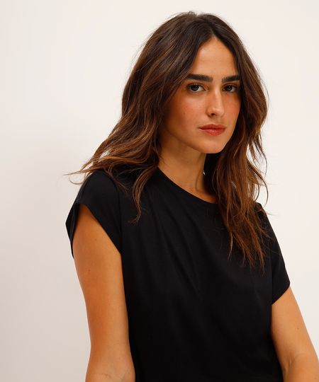 blusa de viscose manga curta preta P