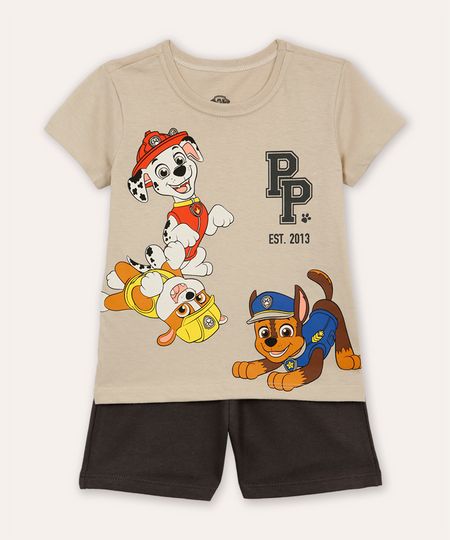 conjunto infantil curto patrulha canina bege 1