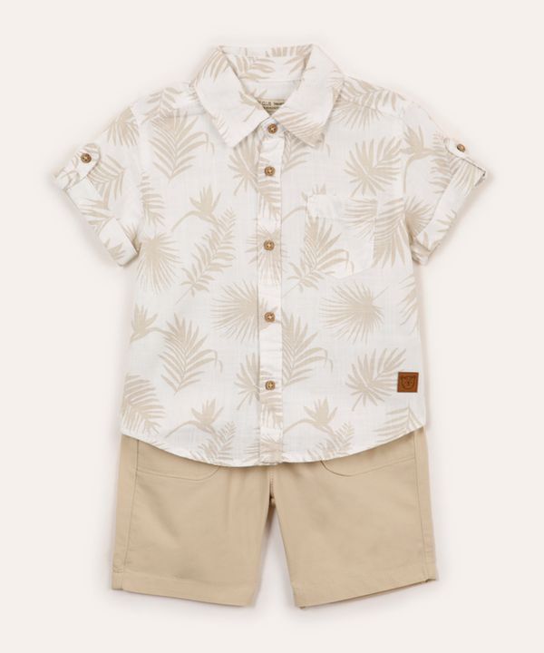 conjunto de algodão infantil folhagem manga curta branco 5