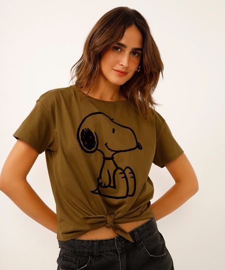 camiseta de algodão com amarração snoopy verde P