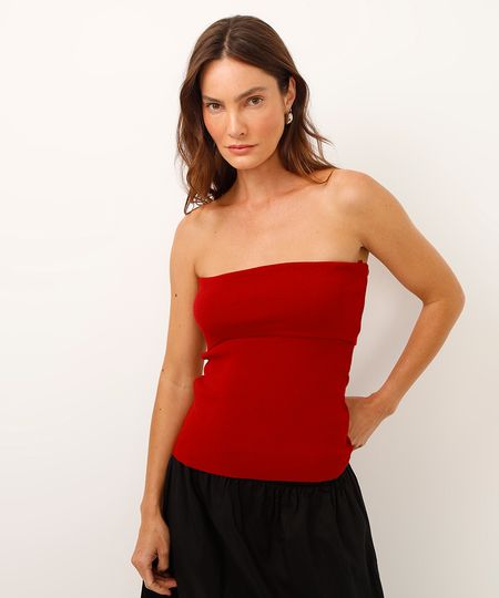 blusa sem alça de tricot vermelha M