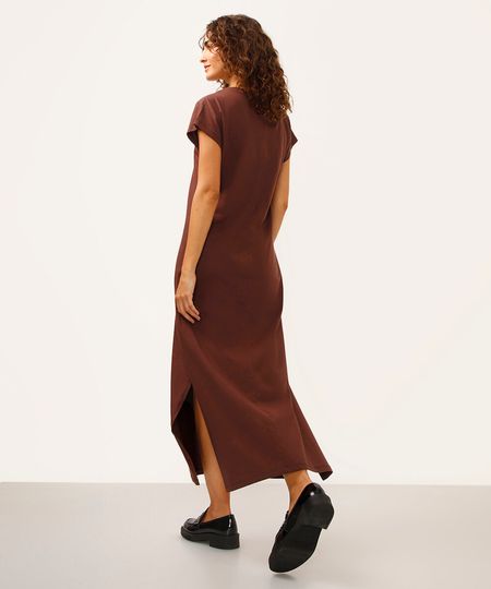 vestido longo de algodão decote v marrom M