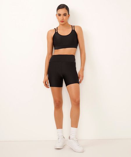 bermuda brilho com bolso cintura alta esportiva ace preta G bermuda brilho com bolso cintura alta esportiva ace preta G