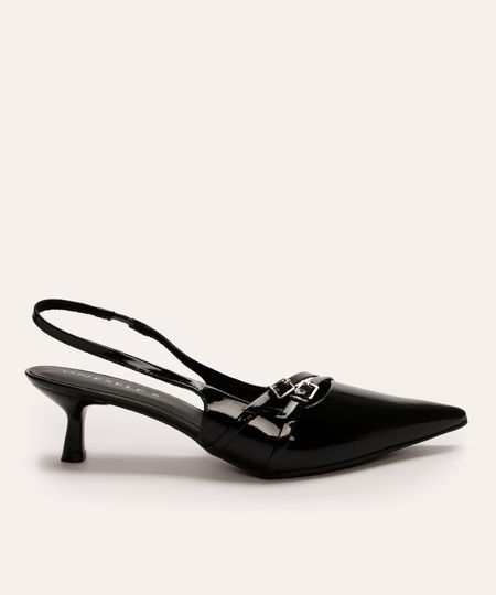 scarpin com fivelas salto fino baixo oneself preto 36