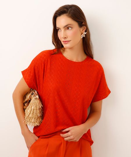 blusa de laise manga curta laranja G