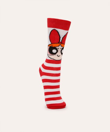 meia cano longo florzinha as meninas super poderosas vermelho 41-43 meia cano longo florzinha as meninas super poderosas vermelho 41-43