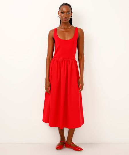 vestido midi saia volumosa vermelho PP vestido midi saia volumosa vermelho PP