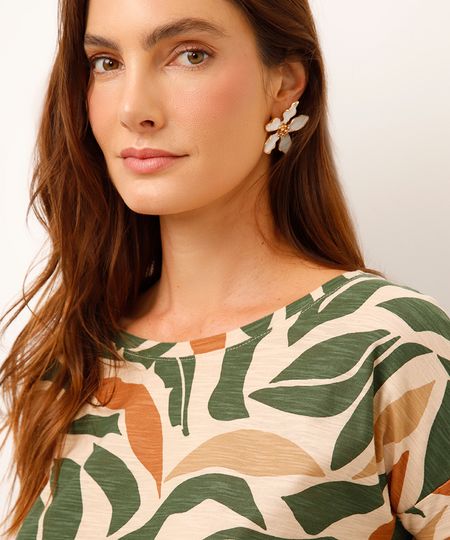 blusa de algodão folhagem verde P