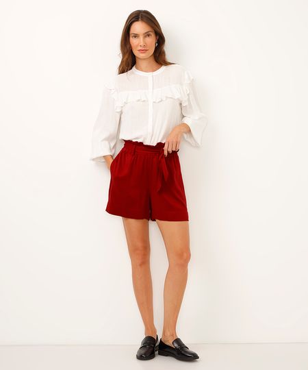 short clochard de viscose com faixa vinho 38
