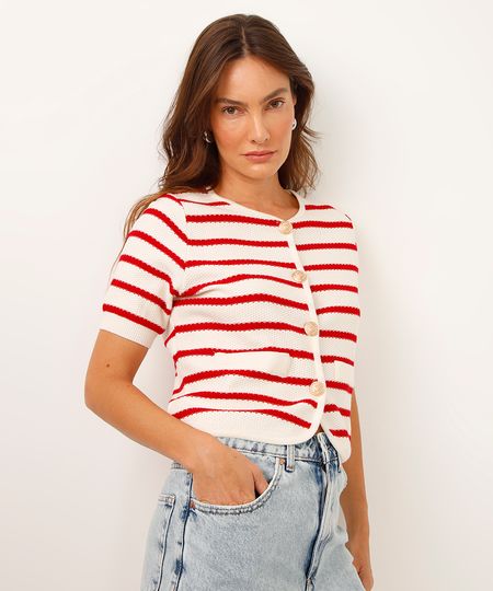 cardigan de tricot listrado vermelho P