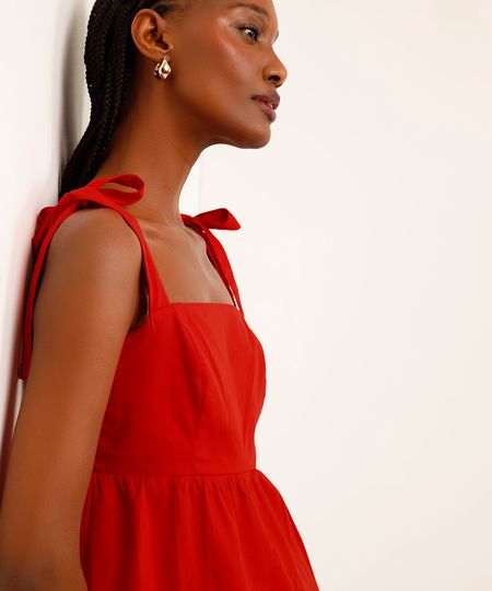 blusa de algodão evasê com amarração vermelha PP blusa de algodão evasê com amarração vermelha PP