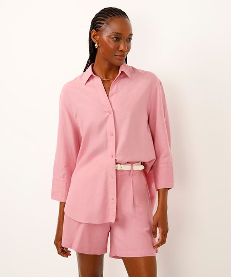 camisa com linho rosa G