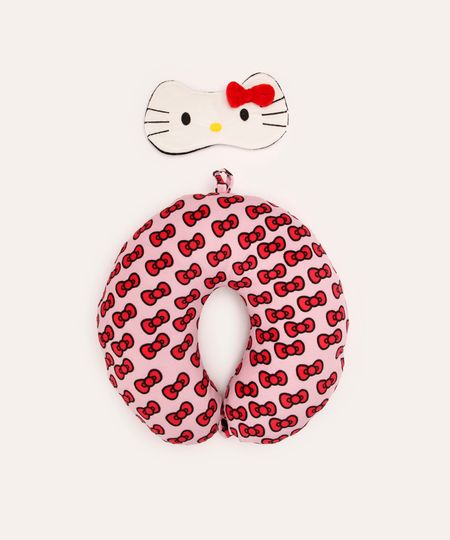 kit apoio de pescoço hello kitty com máscara rosa UNICO