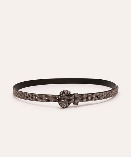 cinto fivela oval com strass preto 85CM