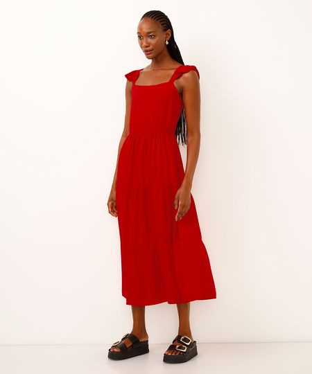 vestido midi de viscose marias vermelho P