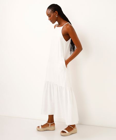 vestido midi halterneck texturizado marias off white P