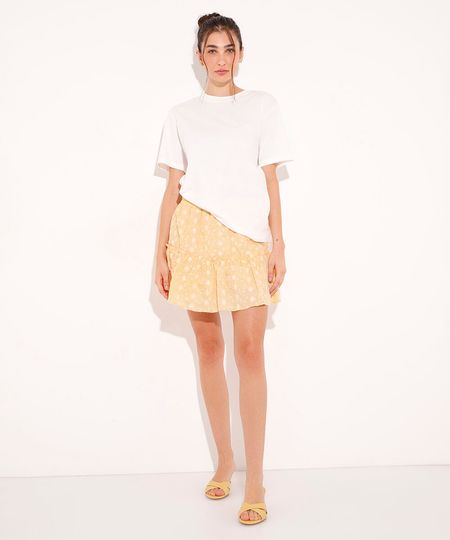short saia com bordado floral mindset amarela PP short saia com bordado floral mindset amarela PP