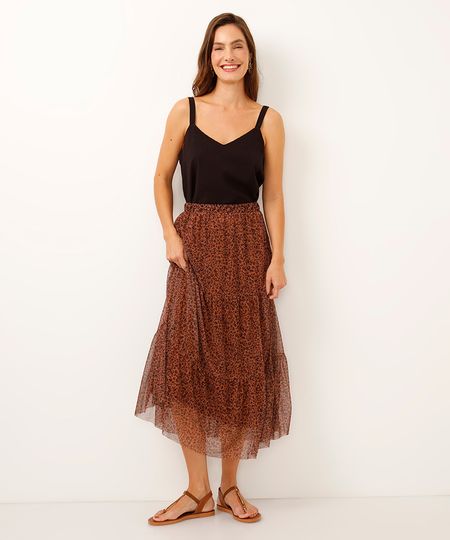 saia midi de tule animal print bege G