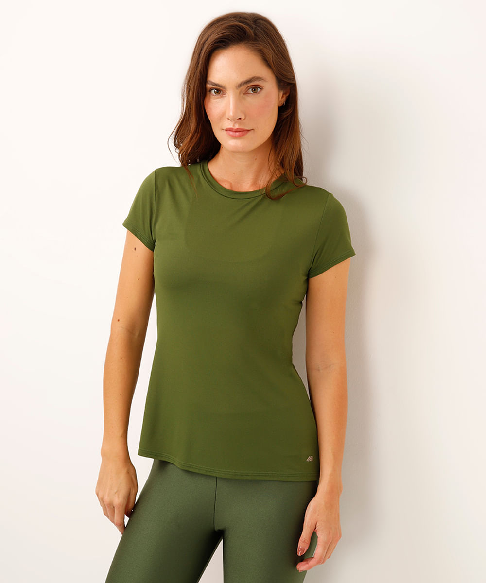 camiseta feminina esportiva ace com recorte manga curta verde