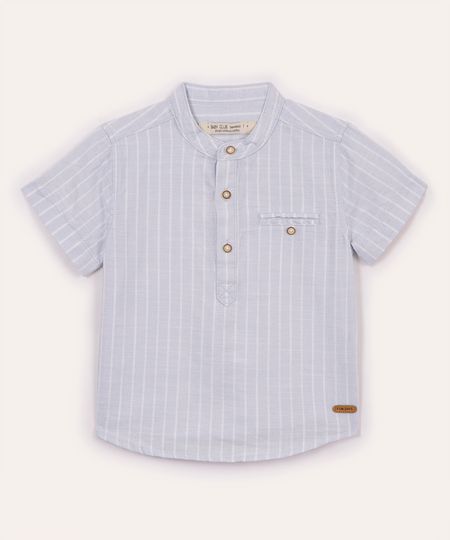 camisa infantil manga curta gola padre com bolso azul 2