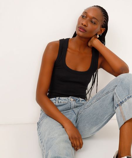 regata de tricot decote quadrado - preto PP regata de tricot decote quadrado - preto PP