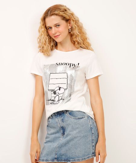 camiseta de algodão snoopy metalizada off white G camiseta de algodão snoopy metalizada off white G