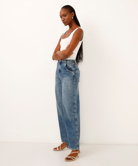 calça skater jeans cintura média gancho deslocado azul 34