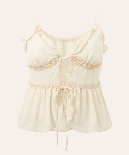 regata alça fina com babados e amarração plus size mindset bege GG2