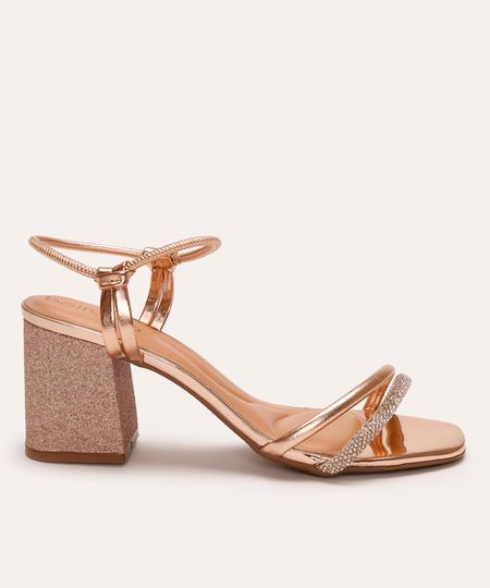 sandália bico quadrado com strass e glitter beira rio rosa 34