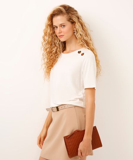blusa de viscose manga curta com botões off white PP