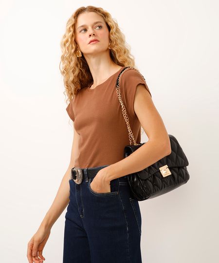 blusa de algodão manga copinho marrom GG blusa de algodão manga copinho marrom GG