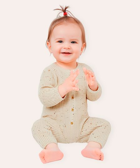 macacão de tricot infantil - cru 6-9