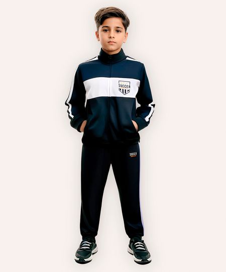 jaqueta infantil manga longa com listra soccer azul 4
