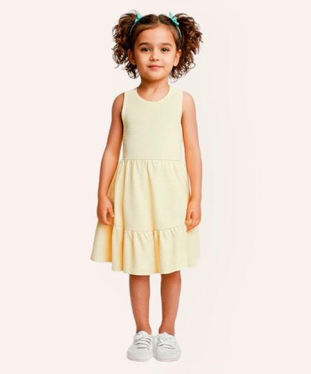 vestido midi infantil alça franzida e texturizado amarelo 4 vestido midi infantil alça franzida e texturizado amarelo 4
