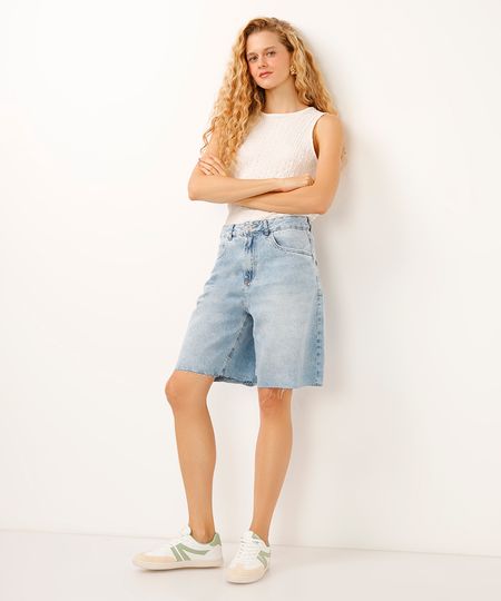 bermuda relaxed jeans barra a fio azul 34 bermuda relaxed jeans barra a fio azul 34