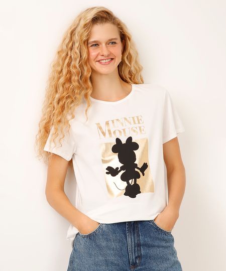 camiseta de algodão minnie mouse metalizada off white G camiseta de algodão minnie mouse metalizada off white G
