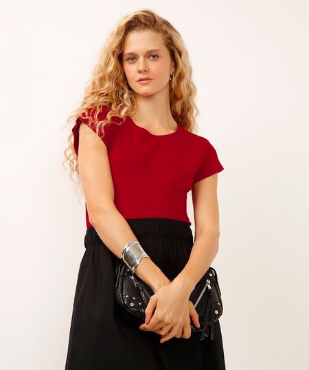 blusa de algodão manga copinho vermelha PP